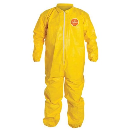 Coverall. Collar. Stormflap. Elastic Wrists and Ankles. Yellow. LG