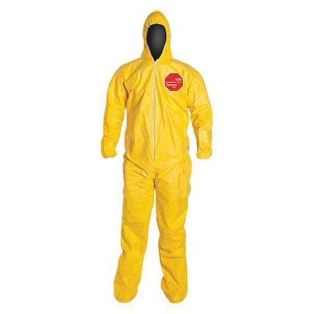 Coverall. Standard Fit Hood. Stormflap. Elastic Wrists. Attached Socks. Yellow. MD