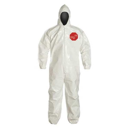 Standard Fit Hood. Elastic Wrists and Ankles. Storm Flap with Adhesive Closure. White. 2X