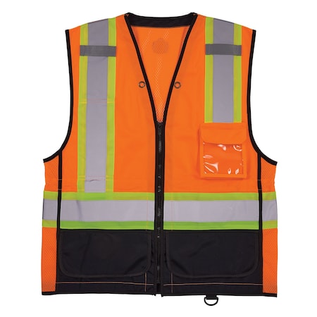 Two-Tone/Black Bottom Safety Vest 4XL, 5XL Class 2 U Back, ,Zipper 2 Mic Tab, ID Window