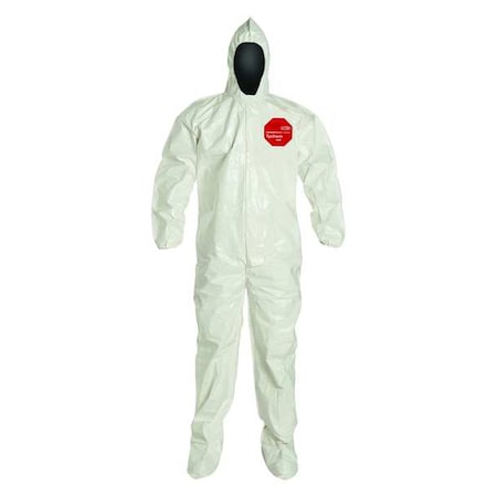 Standard Fit Hood. Elastic Wrists. Attached Socks. Storm Flap with Adhesive Closure. White. 2X