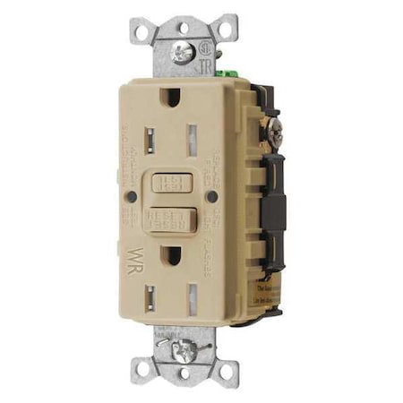 GFCI Receptacle, 15A, 125VAC, 5-15R, Ivory