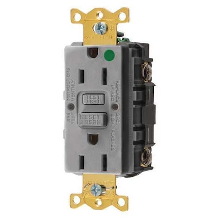 GFCI Receptacle, 15A, 125VAC, 5-15R, Gray