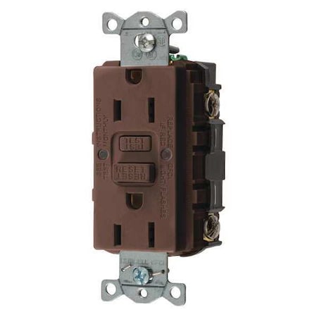 GFCI Receptacle, 15A, 125VAC, 5-15R, Brown