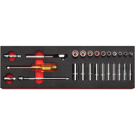 1/4 in Drive Socket Sets SAE 25 Pieces 3/16 to 9/16 in , Polished