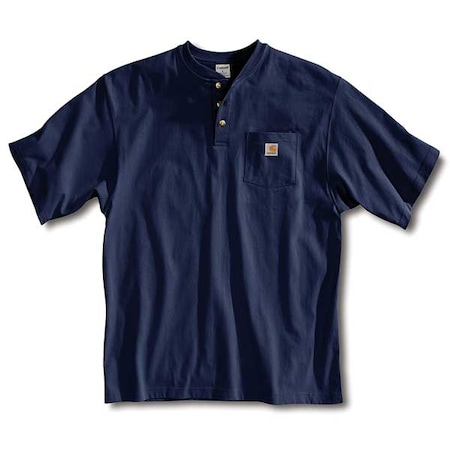 Men's Short Sleeve Henley, Cotton, Pullover/Button, 1 Pocket(s), Navy, 2XL