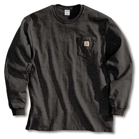 Men's Long Sleeve Pocket T-Shirt, Cotton, Pullover, 1 Pocket(s), Black, XL