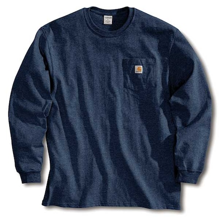 Men's Long Sleeve Pocket T-Shirt, Cotton, Pullover, 1 Pocket(s), Navy, 2XL
