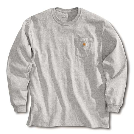 Men's Long Sleeve Pocket T-Shirt, Cotton/Polyester, Pullover, 1 Pocket(s), Gray, L