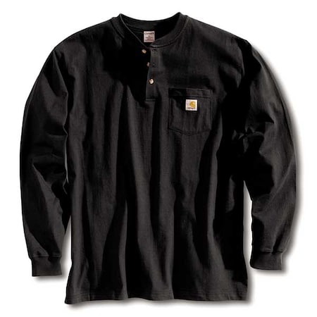 Men's Long Sleeve Henley, Cotton, Pullover/Button, 1 Pocket(s), Black, XL