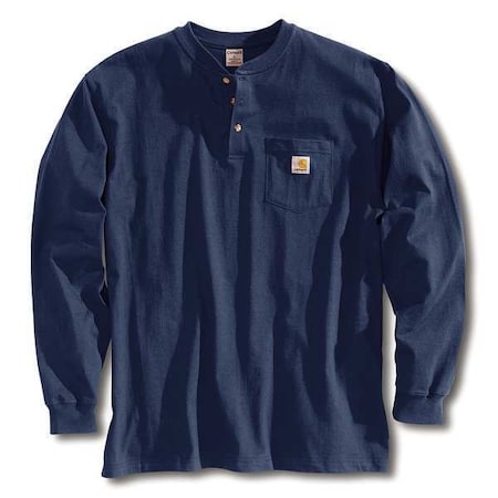Men's Long Sleeve Henley, Cotton, Pullover/Button, 1 Pocket(s), Navy, L