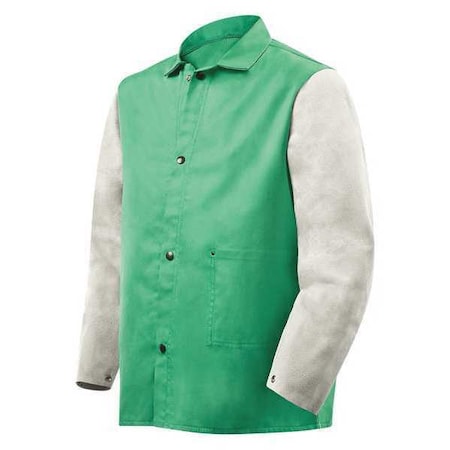 Welding Jacket, M, 9 oz Cotton with Cowhide Sleeves, Snaps Closure