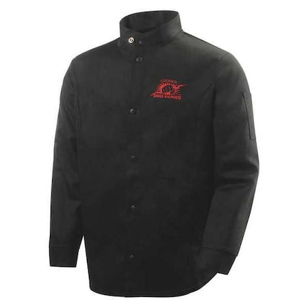 Welding Jacket, Cotton, 9 oz, 30 in Length, Snaps Closure, 2 Pockets, Black, 2XL
