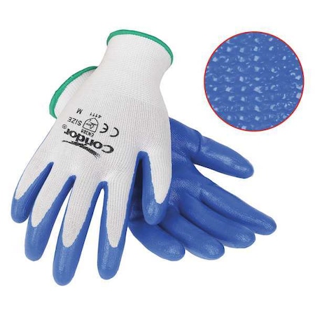 Coated Gloves, Nitrile, Sandy, Palm, 4 Abrasion Level, White, M (8) 1 PR