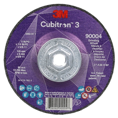 Depressed Center Grinding Wheel, Type 27, 5 in Dia, 0.25 in Thick, 5/8"-11 Arbor Hole Size, Ceramic