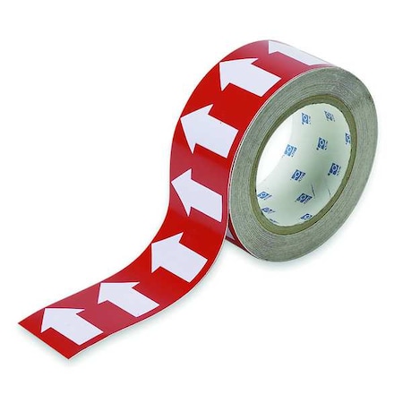 Arrow Tape, Vinyl, 1 in W x 90 ft. L, Adhesive Mounting, White/Red