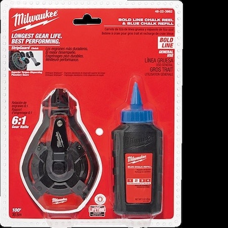 Chalk Line Reel, Braided, 100 ft L