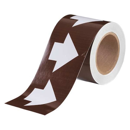 Arrow Tape, Vinyl, 4 in W x 90 ft. L, Adhesive Mounting, White/Brown