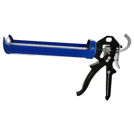 Caulk Gun, 10 oz Container Size, Metal; Plastic, 18:1, Revolving Half Barrel Frame, Blue/Black