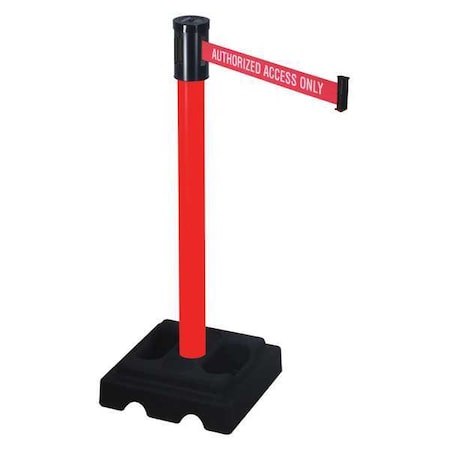 Barrier Post with Belt, Red, 15 ft Length, 40 in Post Height, Authorized Access Only, Red
