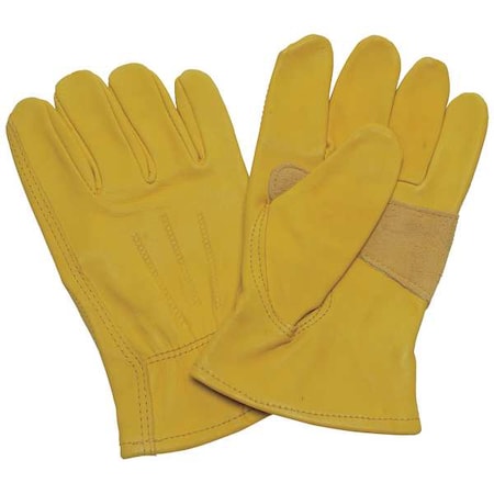 Leather Drivers Gloves, Cowhide ( Double Palm ), Shirred Slip-On, Keystone Thumb, Gunn Cut, Yellow