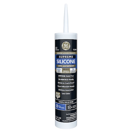 Silicone Sealant, 10 oz, Cartridge, Clear, Silicone Base, Supreme Silicone