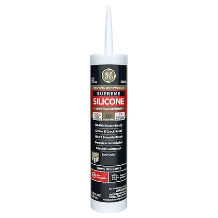 Silicone Sealant, 10 oz, Cartridge, Clear, Silicone Base, Supreme Silicone