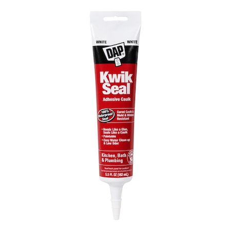 Acrylic Latex Adhesive Caulk, 5.5 oz, Tube, White, Acrylic Latex Base, Kwik Seal