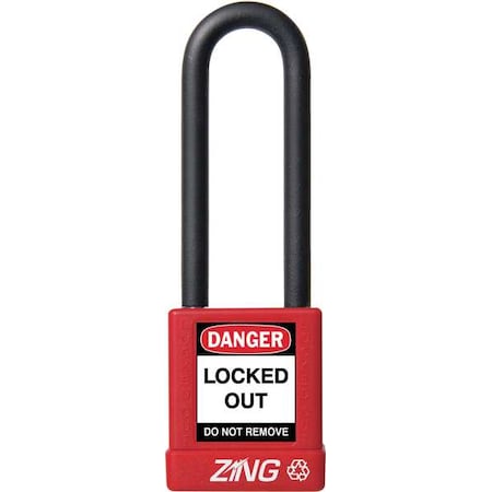 Lockout Padlock, Keyed Different, Aluminum, Red, 3 in Shackle Height, 1 1/2 in Body Width