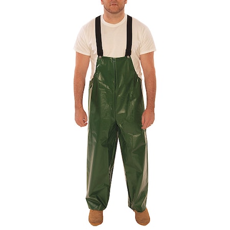 Rain Bib Overall, Polyurethane, 28 in Inseam, 32 in to 34 in Waist, 12 mil Thickness, Green, S