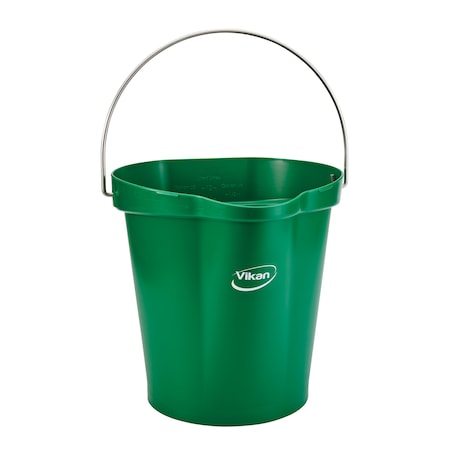 3 1/4 gal Round Bucket, 12-3/4 in H, 12 4/5 in Dia, Green, Polypropylene/Stainless Steel