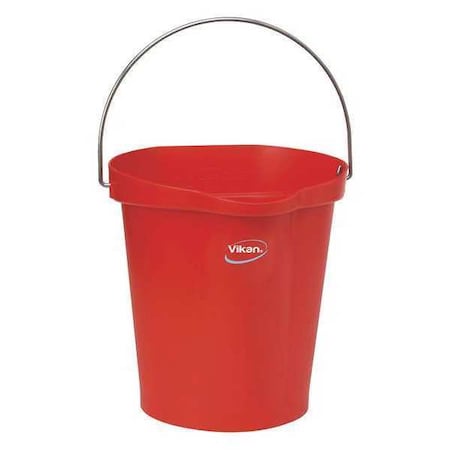3 1/4 gal Round Bucket, 12-3/4 in H, 12 4/5 in Dia, Red, Polypropylene/Stainless Steel