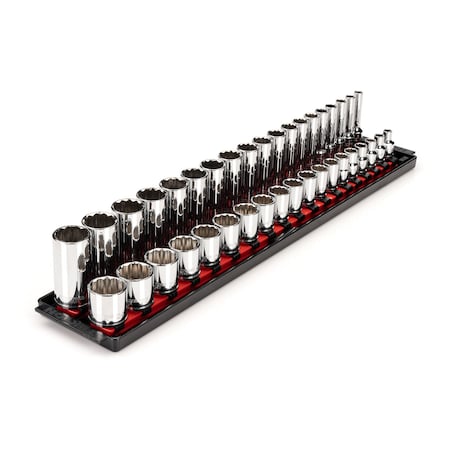 3/8 Inch Drive 12-Point Socket Set with Rails and Tray, 38-Piece 6-24 mm