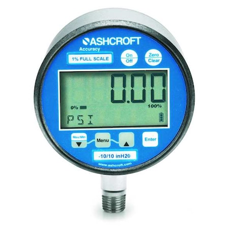 Digital Vacuum Gauge with Transmitter, 0 to 600 psi, 3 in Dial, 1/4 in NPT, Bottom Location