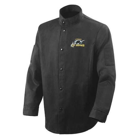 Welding Jacket, Carbonized Fiber, 10 oz, 30 in Length, Snaps Closure, 2 Pockets, Black, L