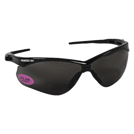 Nemesis Readers Prescription Safety Sunglasses, Diopter: +1.50, Black Frame, Smoke Gray Lens