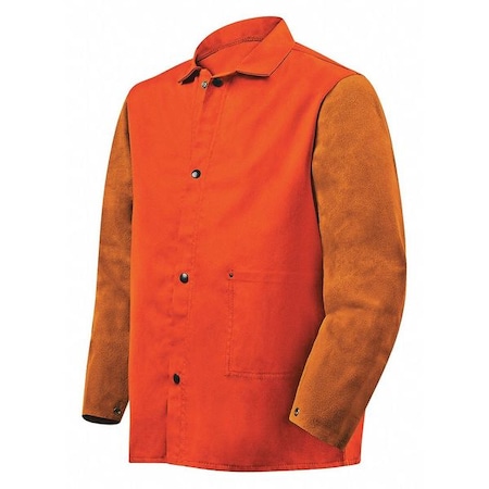 Welding Jacket, M, 9 oz Cotton with Cowhide Sleeves, Snaps Closure