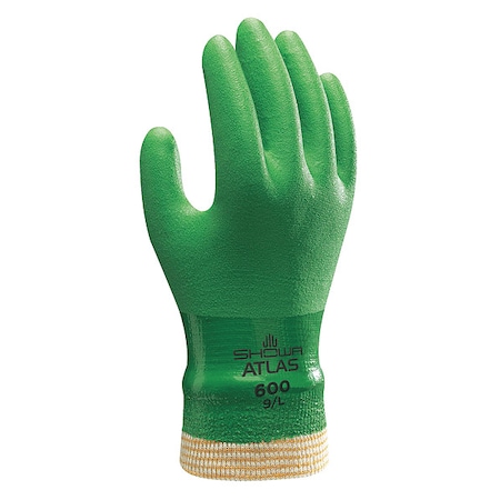 Atlas 600 Chemical Resistant Gloves, Cotton, 9.5 in L, 15.0 mil, Green, M, 1 PR