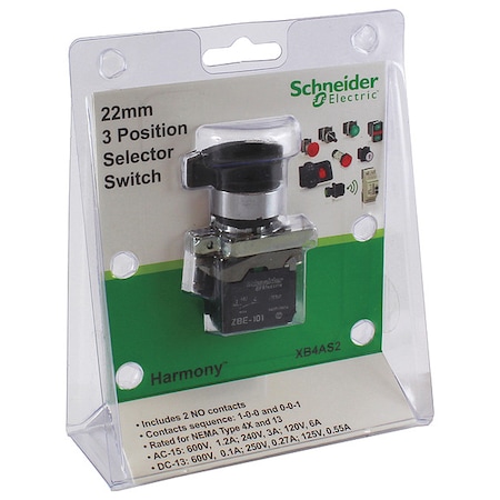 Selector Switch, 3 Pos, 22 mm, Black