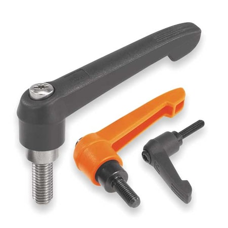 Adjustable Handle Size: 1, 1/4-20X30, Plastic, Black RAL 7021, Comp: Steel
