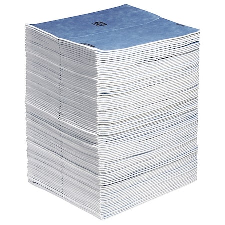 Sorbent Pad, 22 gal, 15 in x 19 in, Universal, Blue, White, 100 PK