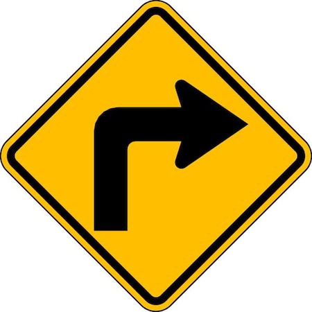 Right Turn Traffic Sign, 24 in H, 24 in W, Aluminum, Diamond, No Text, W1-1R-24DA