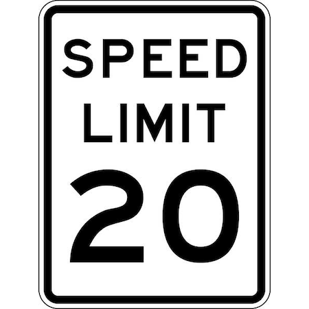 Speed Limit 20 Traffic Sign, 24 in H, 18 in W, Aluminum, Vertical Rectangle,R2-1-20-18HA