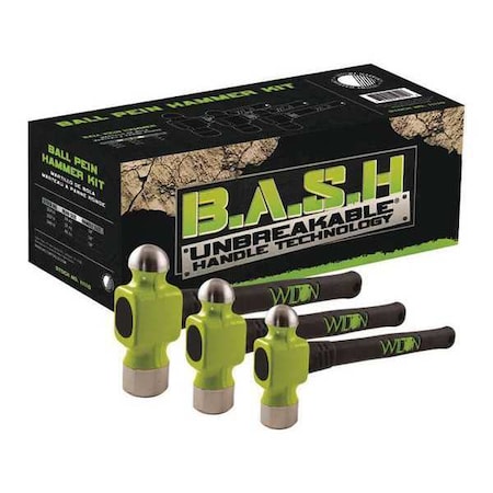 3-piece Ball Peen Hammer Set, 24-40 oz., 14" Rubber Handle