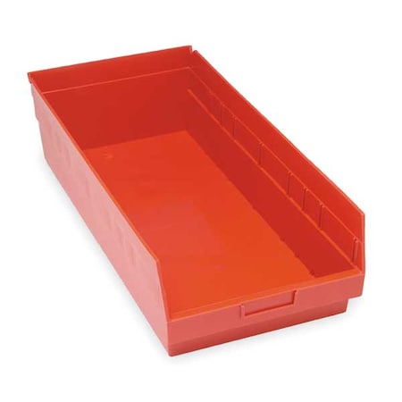 Shelf Storage Bin, Polypropylene, Red, 6 in H, 11 1/8 in W, 23 5/8 in L