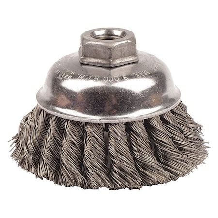 3-1/2" Single Row Knot Wire Cup Brush .020" Steel Fill 5/8"-11 UNC Nut