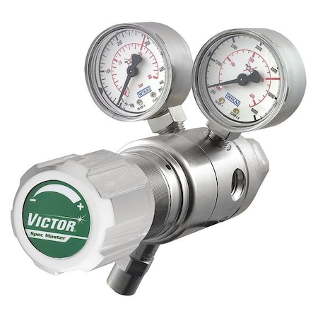 High Purity Gas Regulator, Hydrogen, Methane, Two Stage, 0.825"-14 Inlet, 1/4 in Outlet