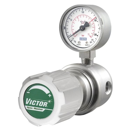 High Purity Gas Regulator, Argon, Helium, Nitrogen, Single Stage, 1/4 in Inlet, 1/4 in Outlet