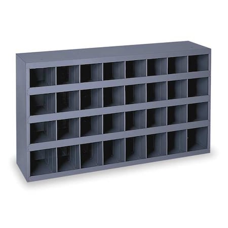 Pigeonhole Bin Unit, 33.75 in W x 8.5 in D x 19.25 in H, 32 Compartments, Gray, Steel