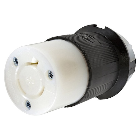 Locking Connector, L8-20R, 20 A, 480V AC, Single Phase, 2 Pole, Screw Terminals, Black, White